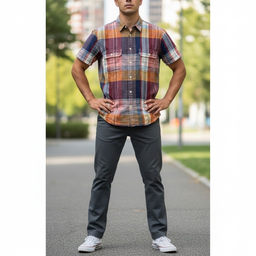 Levi's Short Sleeve Shirt M Multicolor Plaid Linen Blend Relaxed Fit Button Down